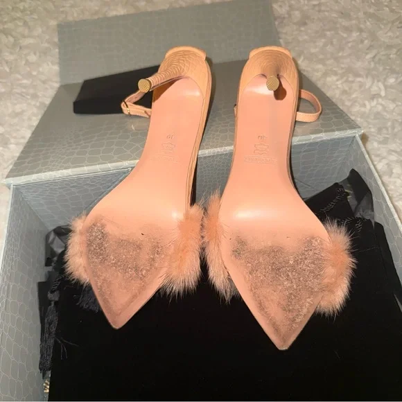 I AM JENNIFER LE Peach Fur Pom High Heel Sandals 40 - Picture 2 of 7